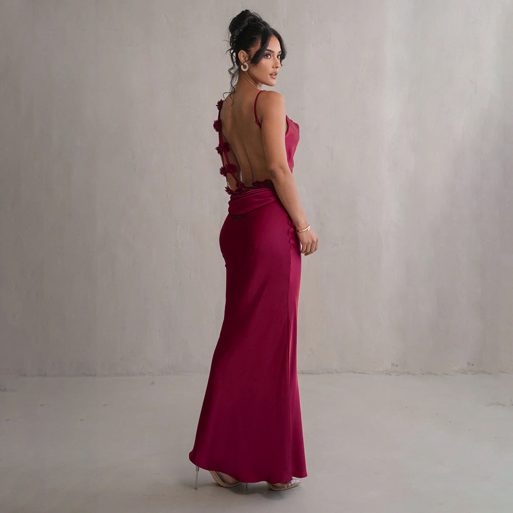 Women's Flower Design Backless Sling Dress