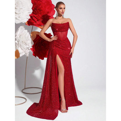 Womens Off-the-Shoulder Hollowed-Out Fishbone Pleated Dress