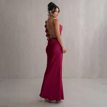 Women's Flower Design Backless Sling Dress