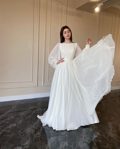 Elegant Long Sleeve Maxi Dress (White)