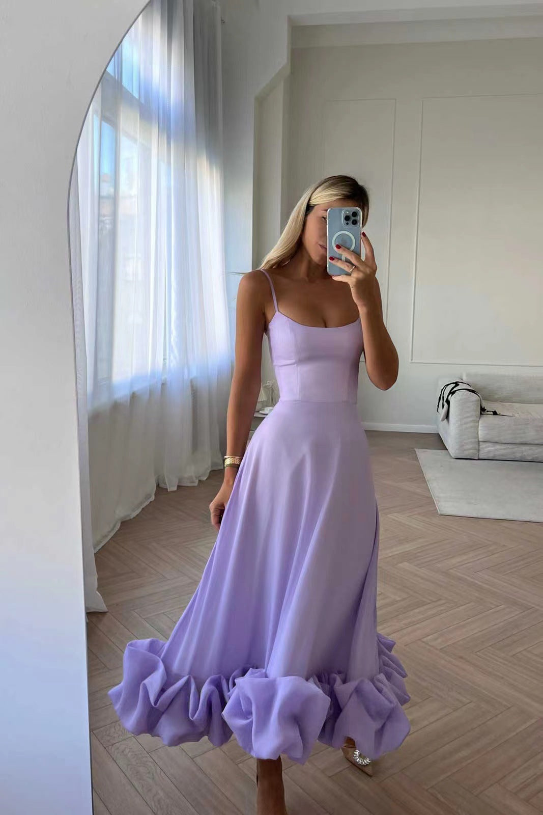Elegant A-Line Maxi Dress with Floral Detail
