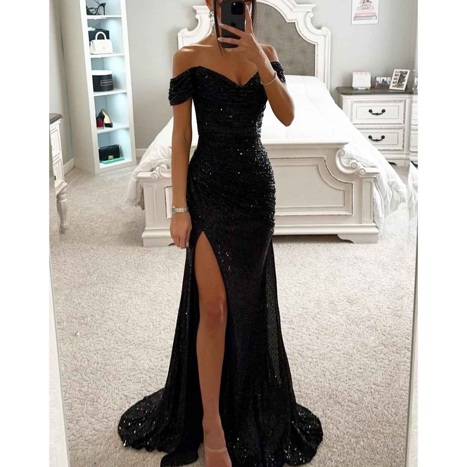 Party Sequins Off-Shoulder Split Dress