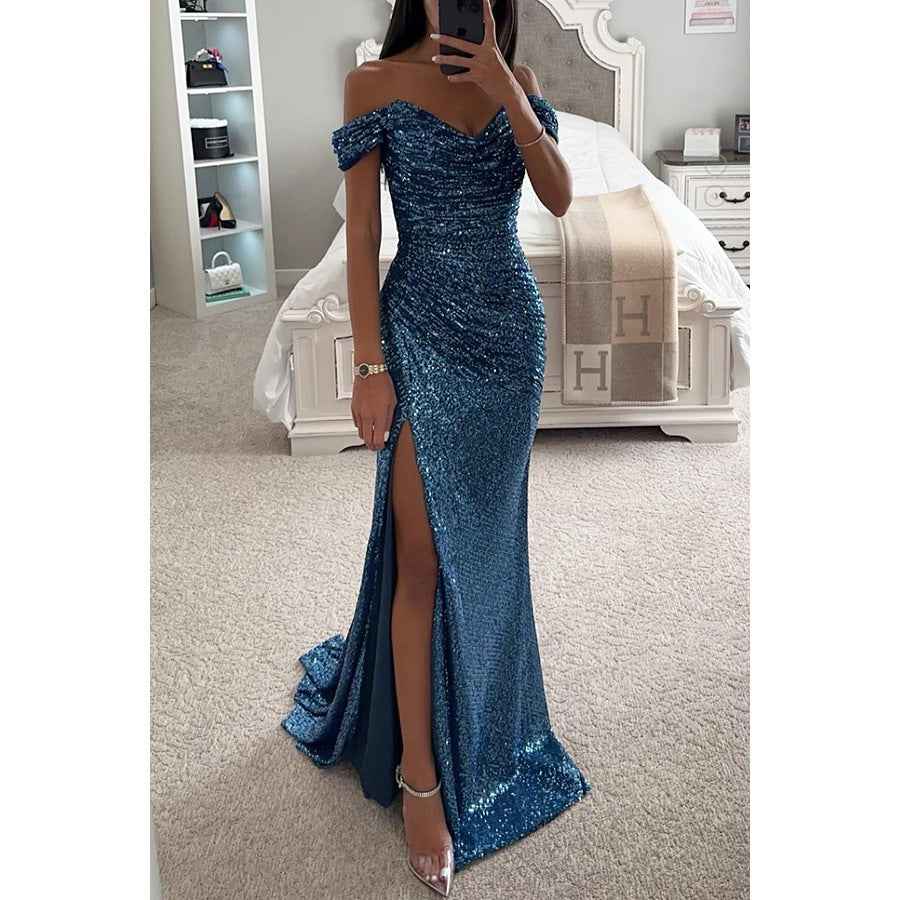 Party Sequins Off-Shoulder Split Dress