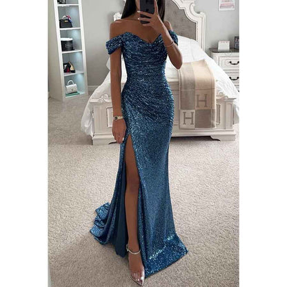 Party Sequins Off-Shoulder Split Dress