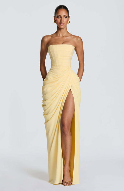 Tube Top Pleated Slit Dress