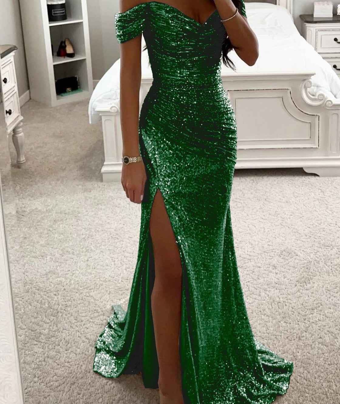 Party Sequins Off-Shoulder Split Dress