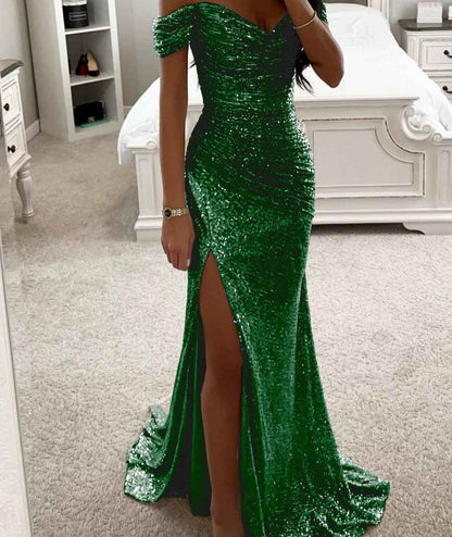 Party Sequins Off-Shoulder Split Dress