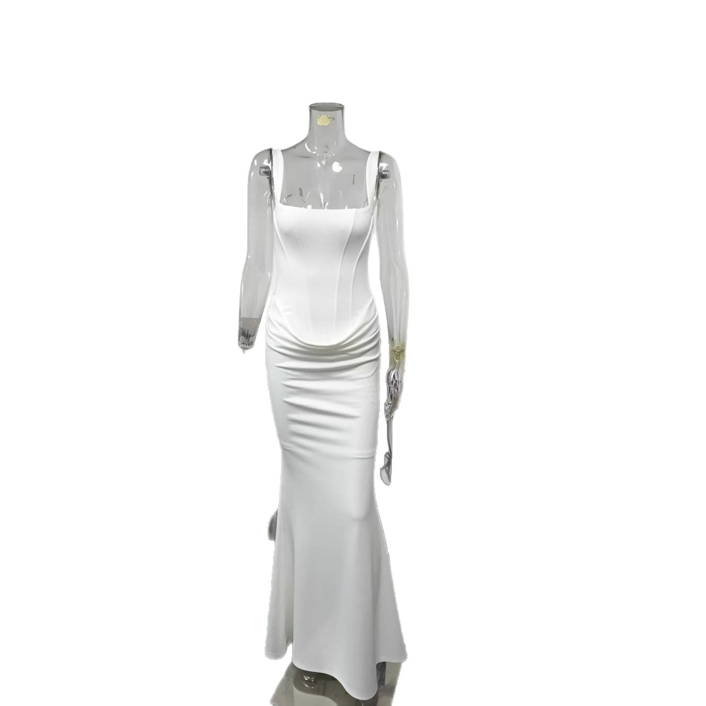 Elegant Strapless Long White Slip Dress For Women