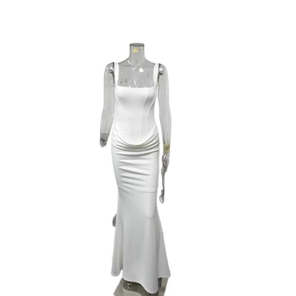 Elegant Strapless Long White Slip Dress For Women