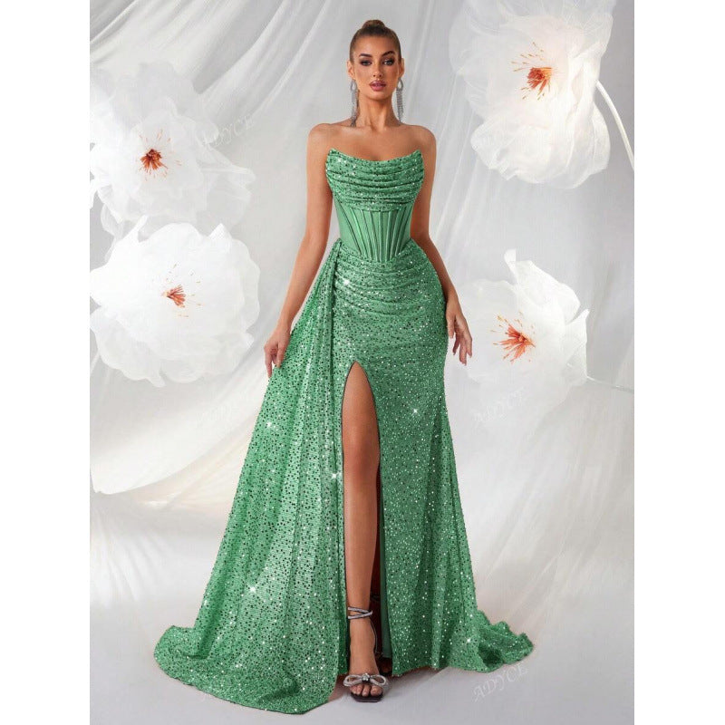 Womens Off-the-Shoulder Hollowed-Out Fishbone Pleated Dress
