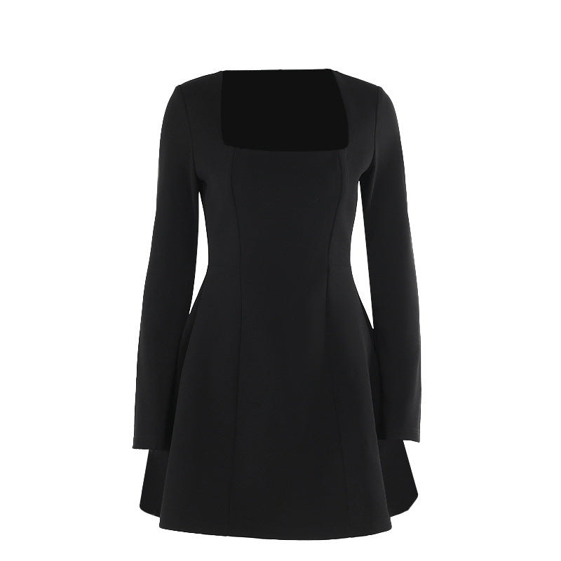 Women's Slim Fit Square Collar Long Sleeve Dress