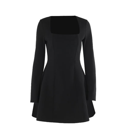 Women's Slim Fit Square Collar Long Sleeve Dress