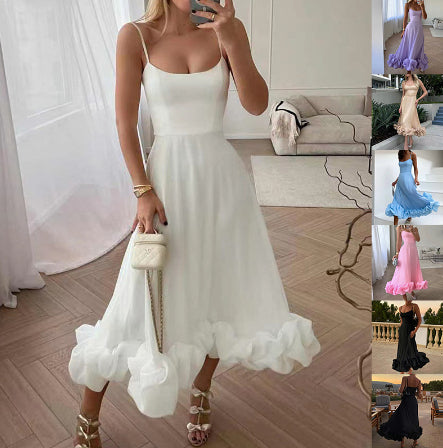 Elegant A-Line Maxi Dress with Floral Detail