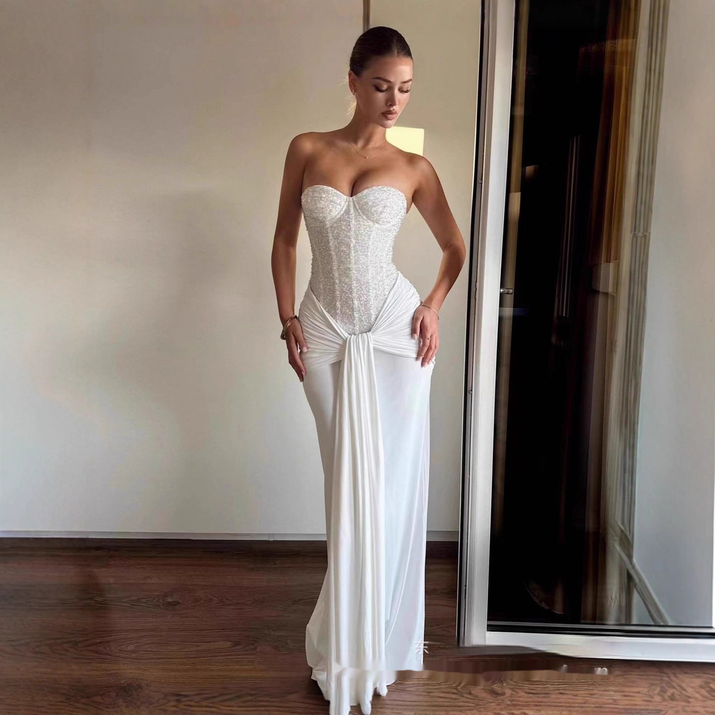 Graceful Tube Top Sequin Stitching Tight Party Evening Dress