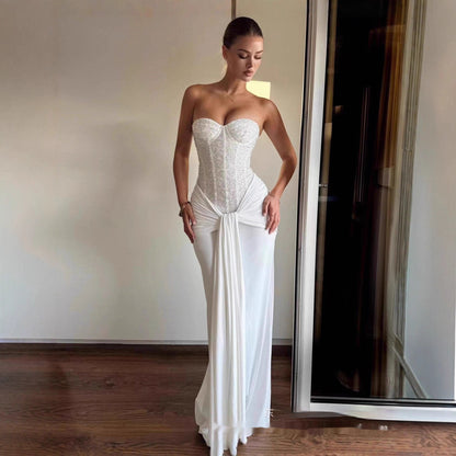 Graceful Tube Top Sequin Stitching Tight Party Evening Dress