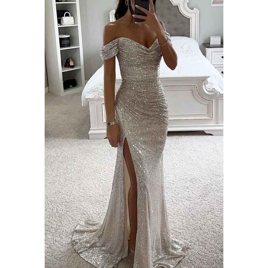 Party Sequins Off-Shoulder Split Dress