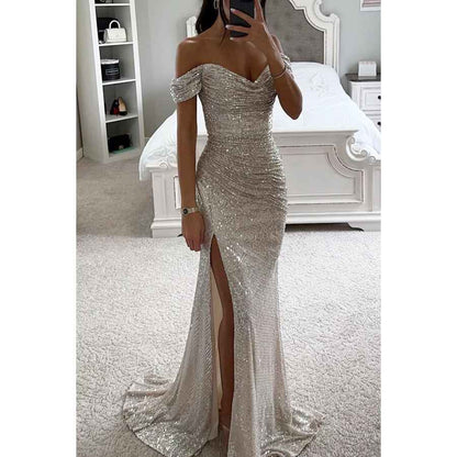 Party Sequins Off-Shoulder Split Dress