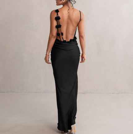 Women's Flower Design Backless Sling Dress