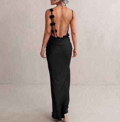 Women's Flower Design Backless Sling Dress