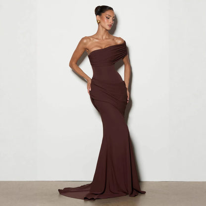 Off-shoulder Strapless One-shoulder Patchwork Pleated Maxi Dress