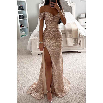 Party Sequins Off-Shoulder Split Dress