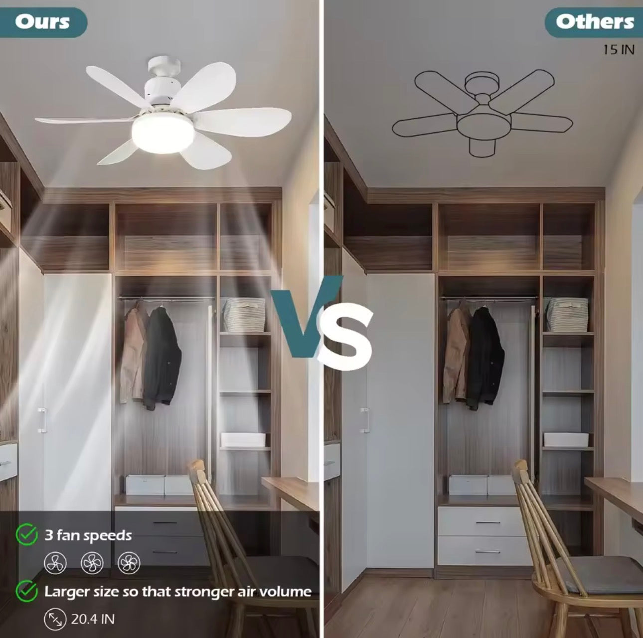 LED Ceiling Fan Light E27 – 6-Blade with Remote Control