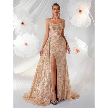 Womens Off-the-Shoulder Hollowed-Out Fishbone Pleated Dress