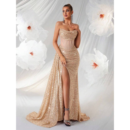 Womens Off-the-Shoulder Hollowed-Out Fishbone Pleated Dress