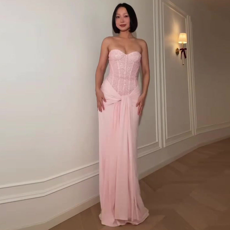 Womens Stylish And Sexy Strapless Waist-cinching Dress