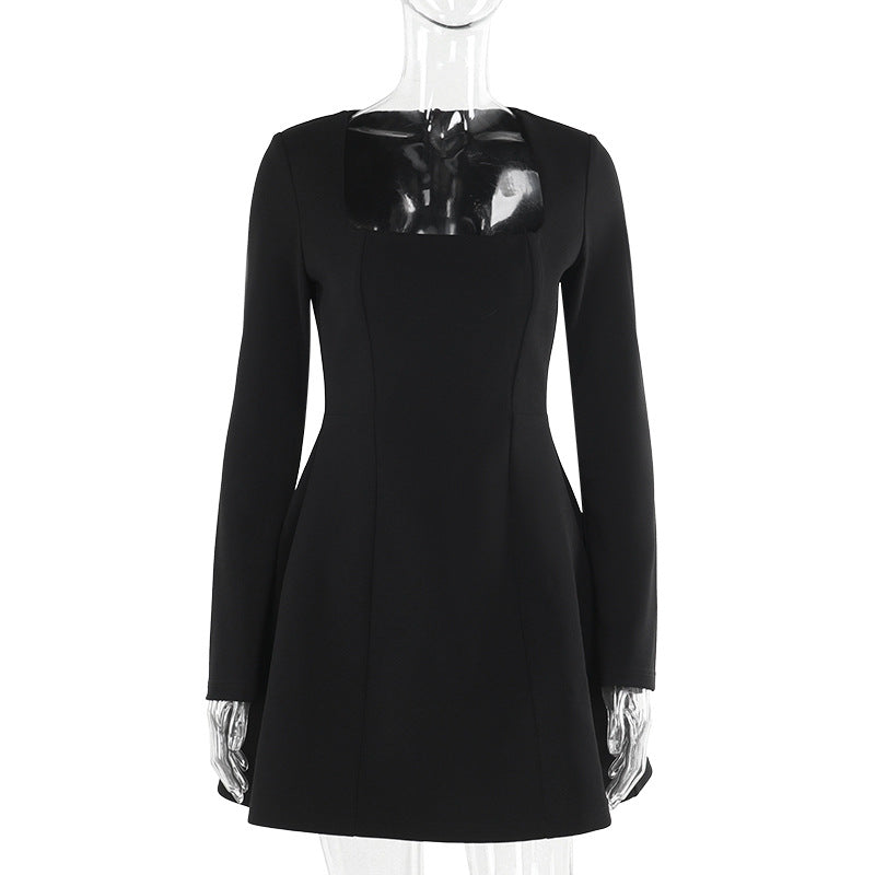 Women's Slim Fit Square Collar Long Sleeve Dress