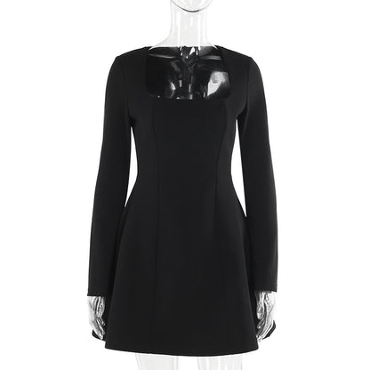 Women's Slim Fit Square Collar Long Sleeve Dress
