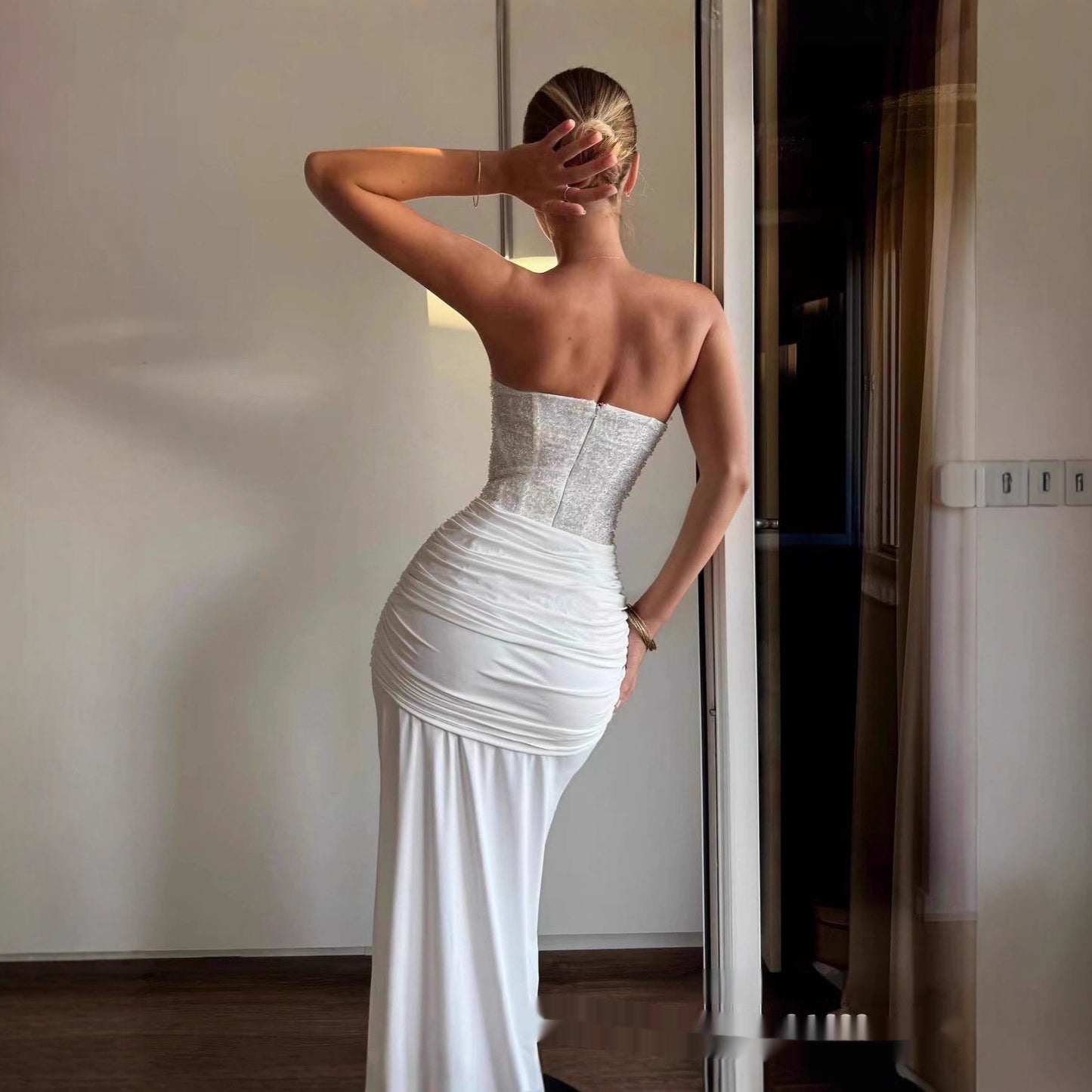 Graceful Tube Top Sequin Stitching Tight Party Evening Dress