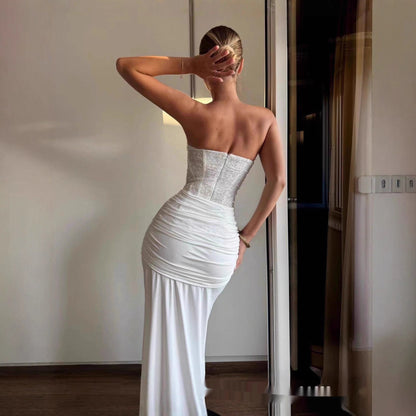 Graceful Tube Top Sequin Stitching Tight Party Evening Dress