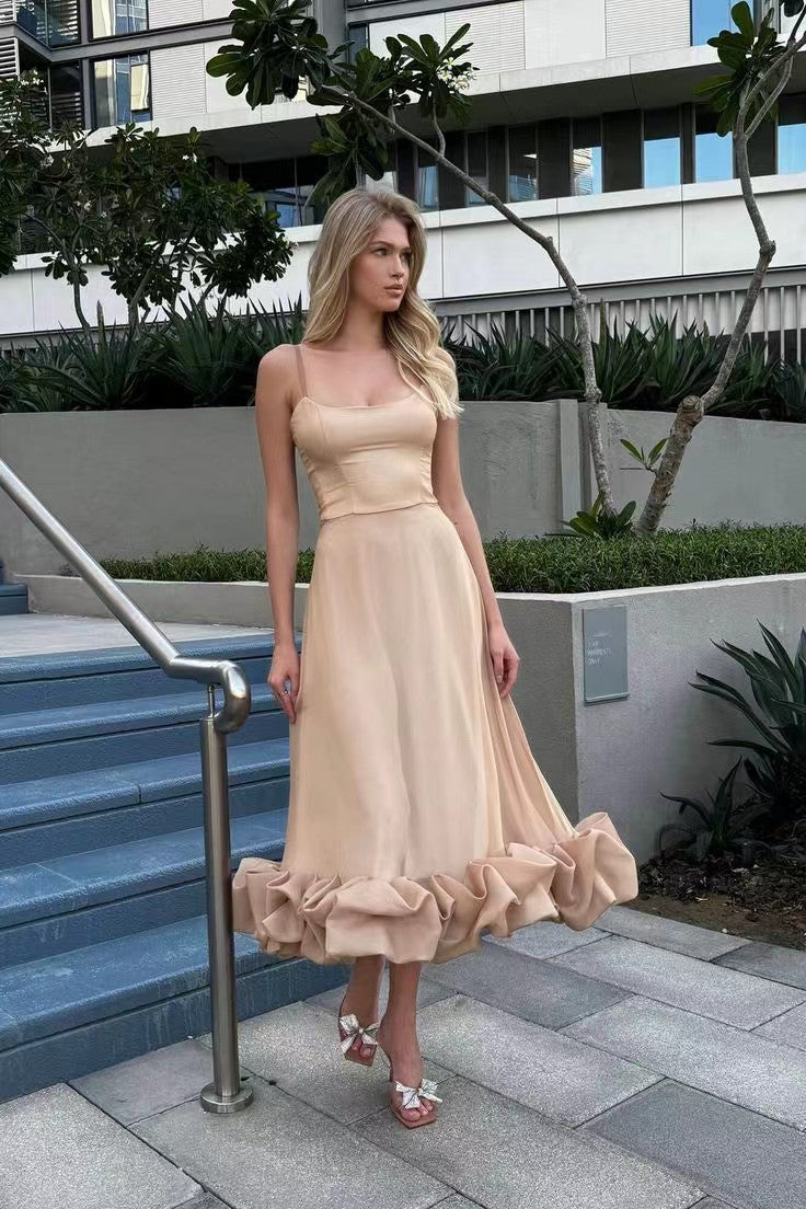 Elegant A-Line Maxi Dress with Floral Detail