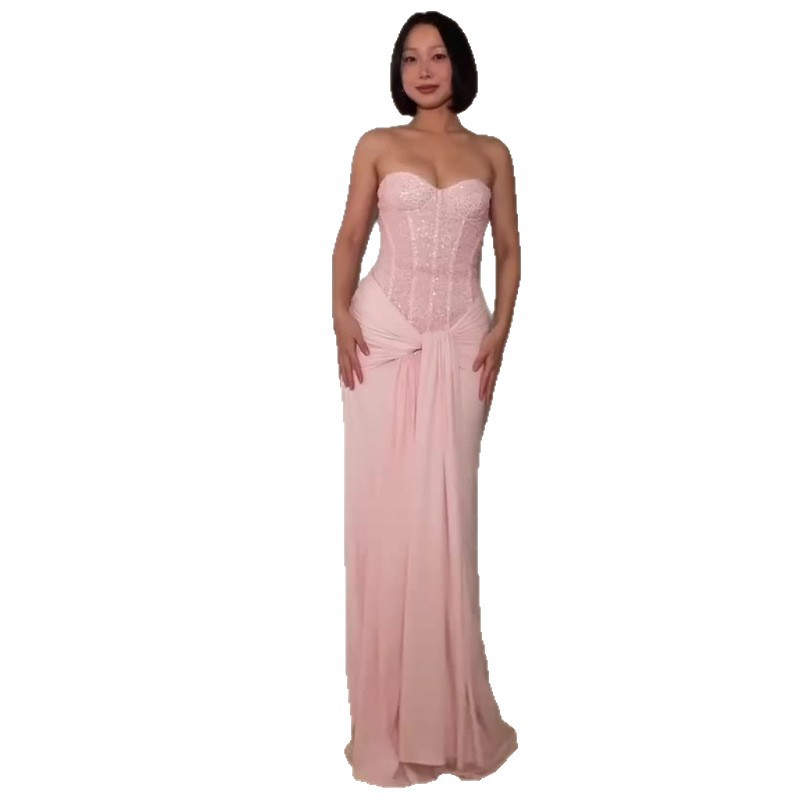 Womens Stylish And Sexy Strapless Waist-cinching Dress