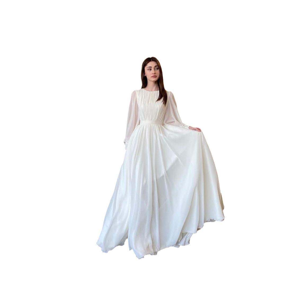 Elegant Long Sleeve Maxi Dress (White)