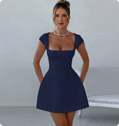 Women's Slim Fit Square Collar Long Sleeve Dress