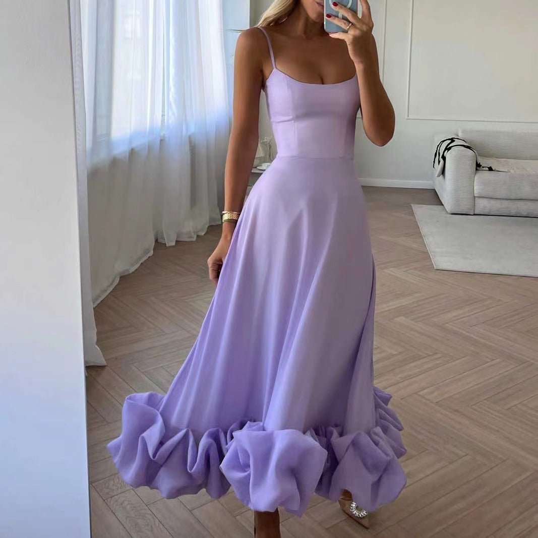 Elegant A-Line Maxi Dress with Floral Detail