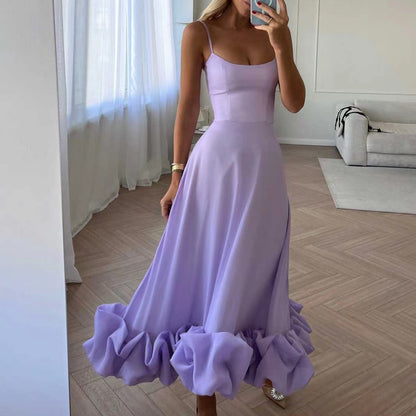 Elegant A-Line Maxi Dress with Floral Detail