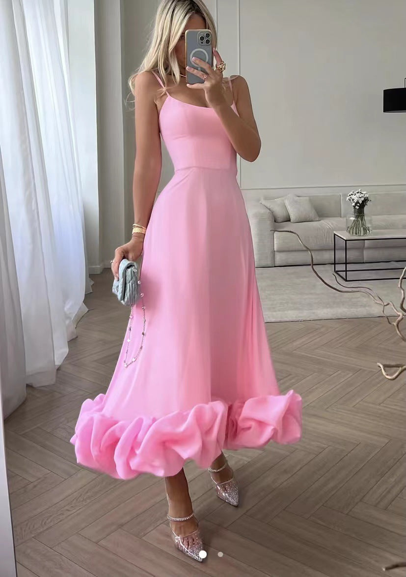 Elegant A-Line Maxi Dress with Floral Detail
