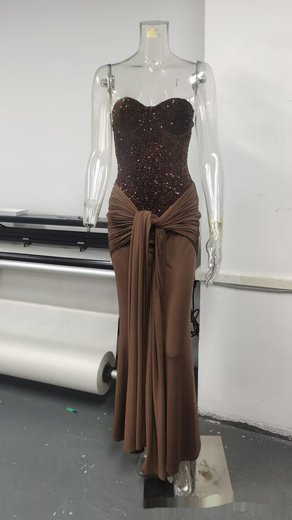 Graceful Tube Top Sequin Stitching Tight Party Evening Dress