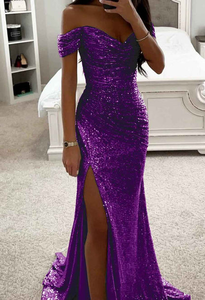 Party Sequins Off-Shoulder Split Dress