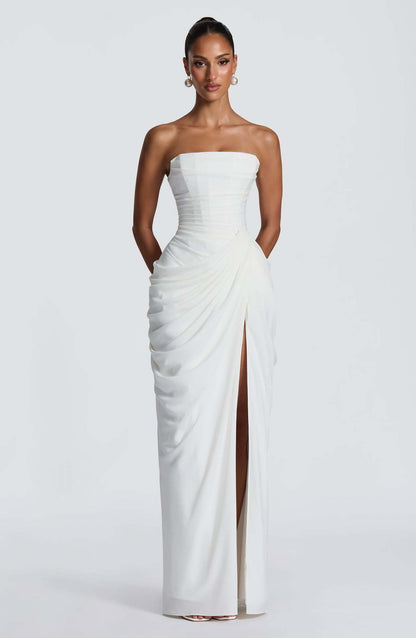 Tube Top Pleated Slit Dress