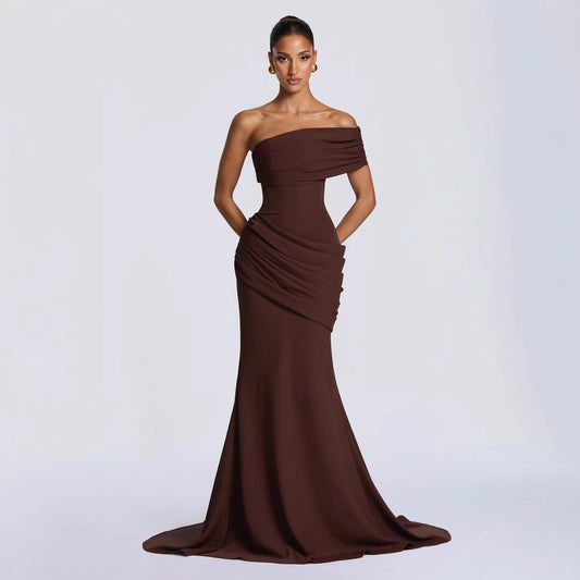 Off-shoulder Strapless One-shoulder Patchwork Pleated Maxi Dress