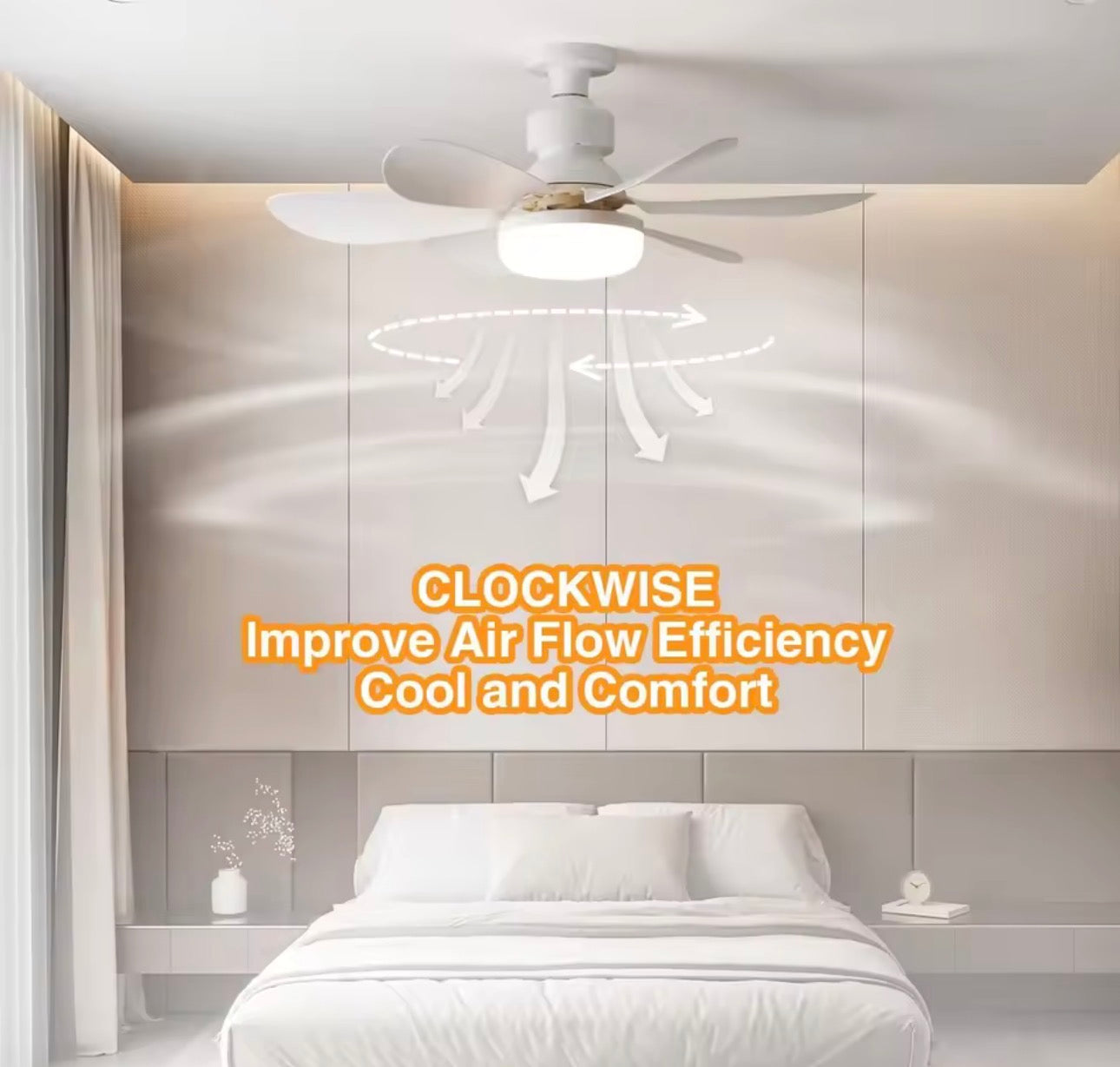 LED Ceiling Fan Light E27 – 6-Blade with Remote Control